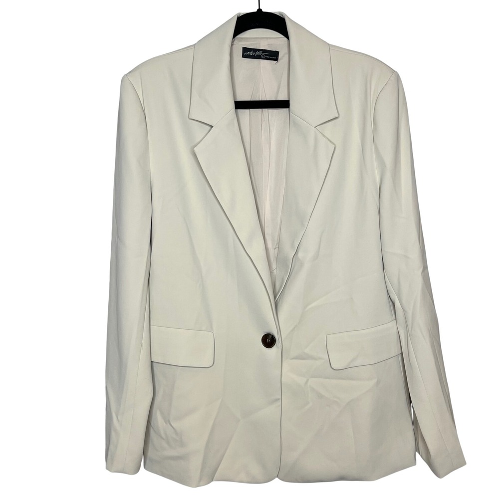 On Twelfth Women's Large Cream Single Button Blazer Jacket Padded Shoulders